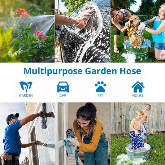 100ft Garden Hose With 10-Function High-Pressure Spray Nozzle, Lightweight