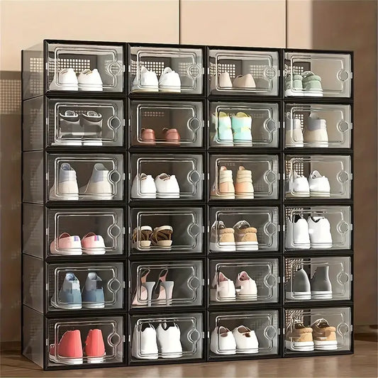 24pcs Shoe Storage Box Organizer, Transparent Plastic Stackable' Shoe Container