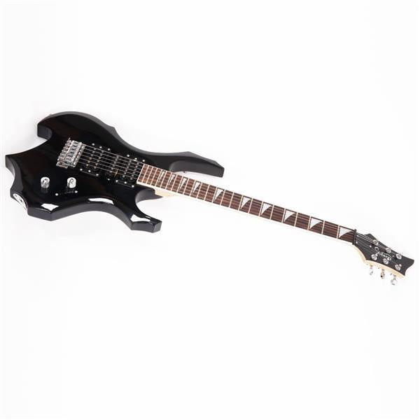 Flame Shaped Electric Guitar with 20W Electric Guitar Sound HSH Pickup Novice Guitar Audio Bag Strap Picks Shake Cable Wrench Tool Black