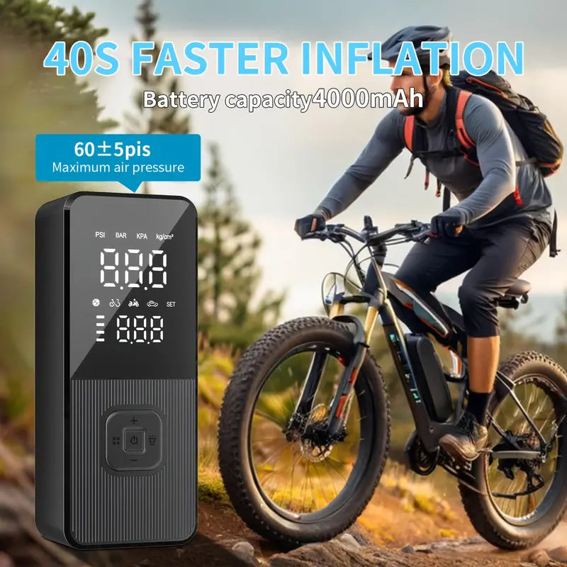 Portable Air Compressor, 150PSI Tire Inflator For Car Tires, Electric Air Pump For Cars Faster Inflation Speed, Equipped With 4000mAh Battery And LED-Illuminated Precision Digital Pressure Gauge