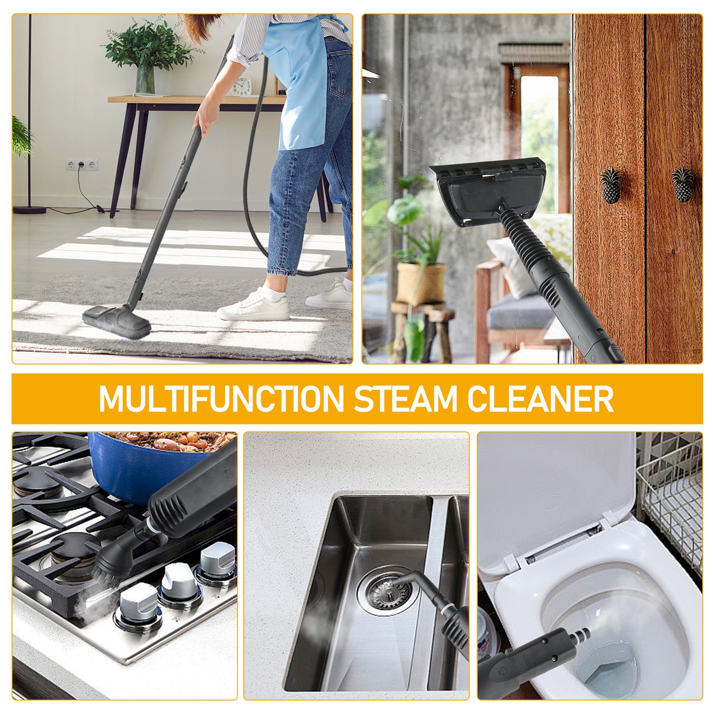 VSC28A Multipurpose Steam Cleaner with 13 Accessories, 1.2L tank Portable Steamer for Floors, Carpet, Windows, Cars and More,ETL Certificated 1500W