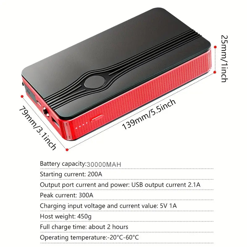 Portable Jump Starter Power Supplies Professional Start Car Starter with 2 USB Interface, 1 Iype-c Interface for Emergency Power Supply, with Three Mode LED Lights, for Valentine's Day Gift, Perfect Gift for Drivers