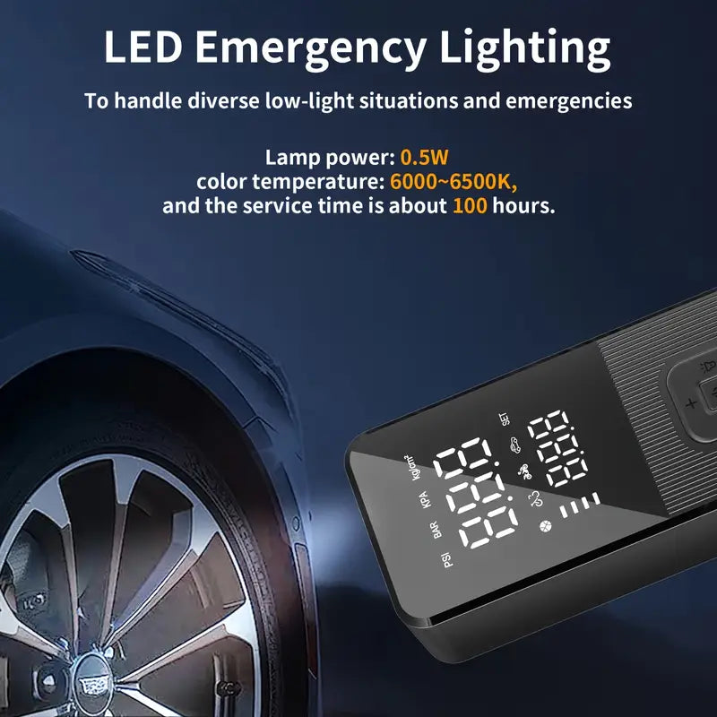Portable Air Compressor, 150PSI Tire Inflator For Car Tires, Electric Air Pump For Cars Faster Inflation Speed, Equipped With 4000mAh Battery And LED-Illuminated Precision Digital Pressure Gauge