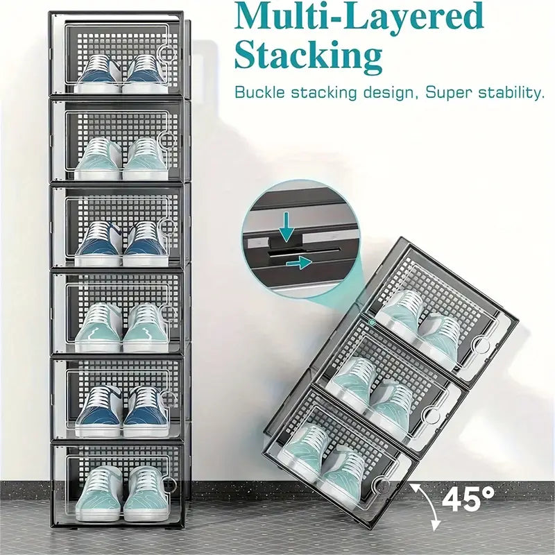 24pcs Shoe Storage Box Organizer, Transparent Plastic Stackable' Shoe Container