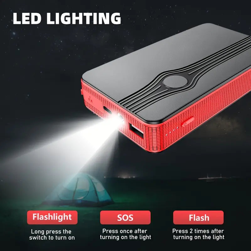 Portable Jump Starter Power Supplies Professional Start Car Starter with 2 USB Interface, 1 Iype-c Interface for Emergency Power Supply, with Three Mode LED Lights, for Valentine's Day Gift, Perfect Gift for Drivers