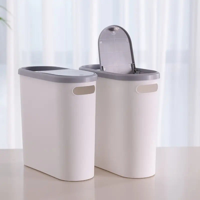 10L Slim Bathroom Trash Can | Space-Saving Silent Garbage Bin with Storage Top