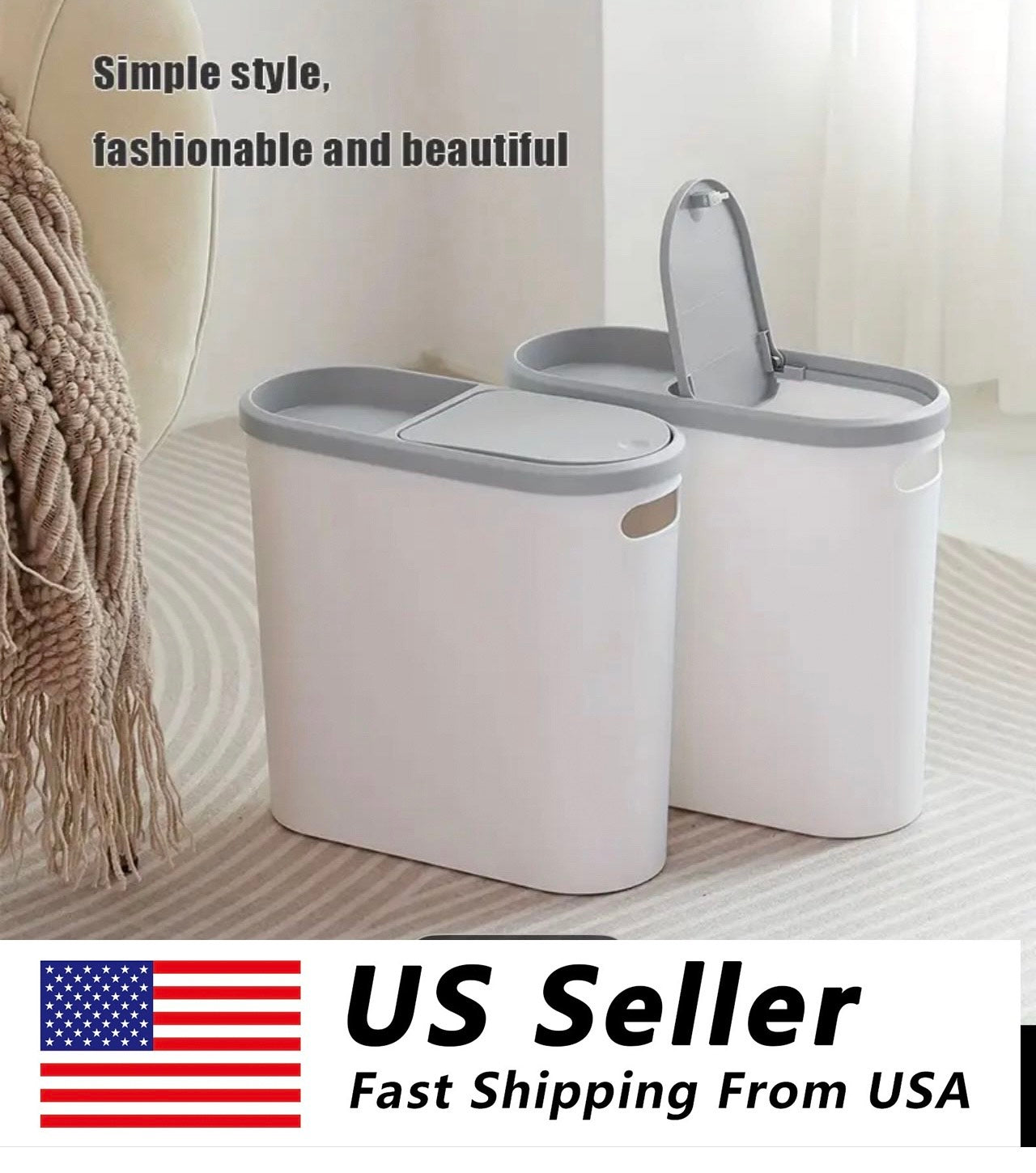 10L Slim Bathroom Trash Can | Space-Saving Silent Garbage Bin with Storage Top