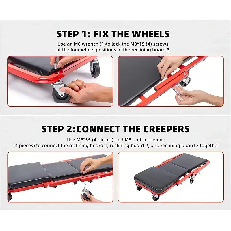 2 in 1 36" Z Mechanics Creeper Automotive Car Foldable Black Red
