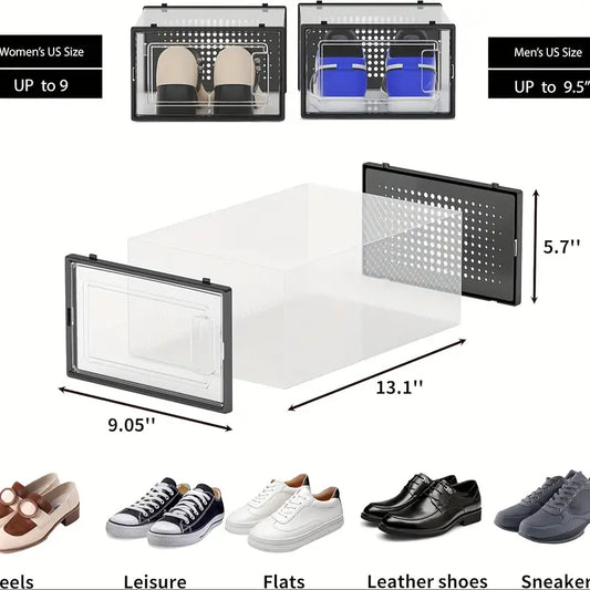 12pieces Thick Shoe Box with Lid, Foldable Stackable Shoe Rack, Free Combination