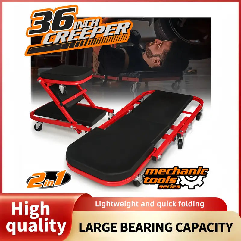 2 in 1 36" Z Mechanics Creeper Automotive Car Foldable Black Red