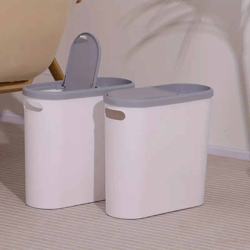 10L Slim Bathroom Trash Can | Space-Saving Silent Garbage Bin with Storage Top