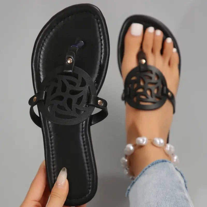 Comfortable Women's Flat Sandals With Cute Cut-Out Designs - Dressy Thong Flip