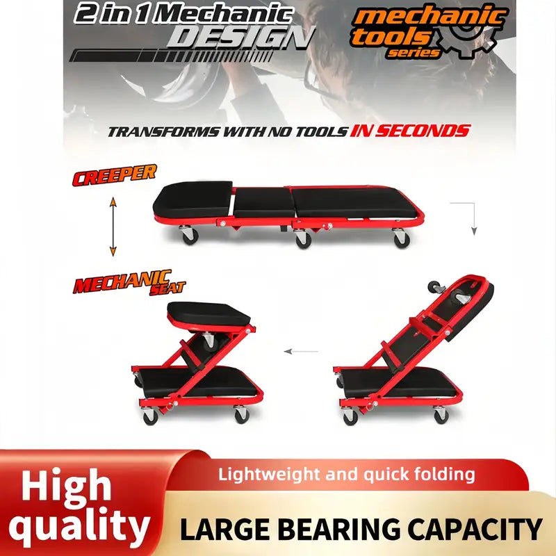 2 in 1 36" Z Mechanics Creeper Automotive Car Foldable Black Red