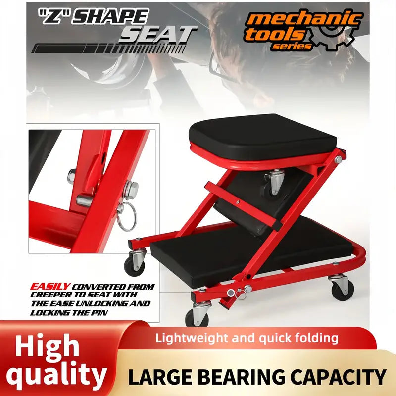 2 in 1 36" Z Mechanics Creeper Automotive Car Foldable Black Red