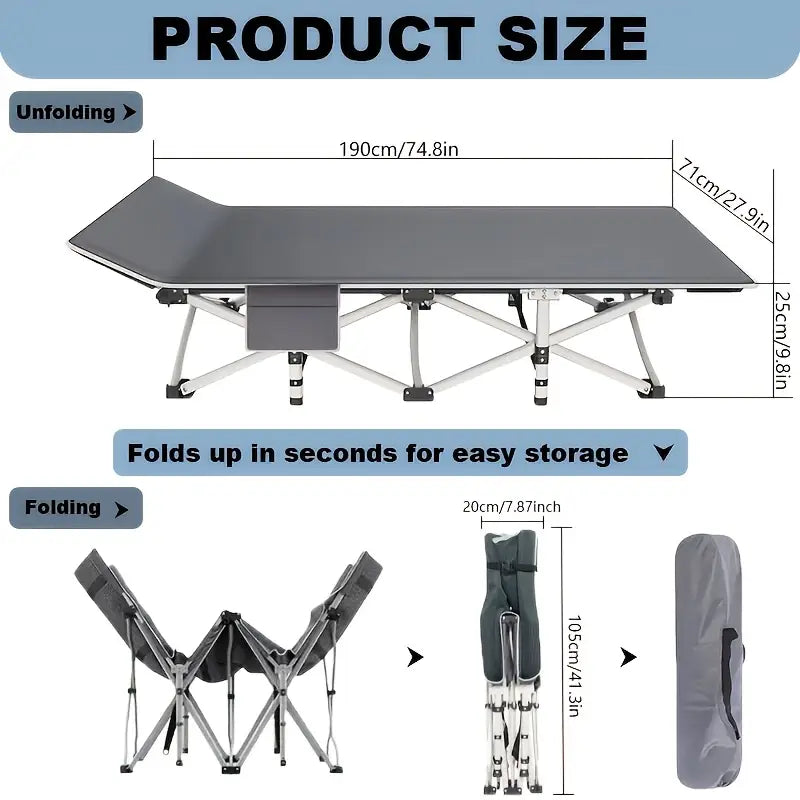 75 Inch Portable Folding Bed - Heavy-Duty, 600lb Load Capacity, Outdoor Camping