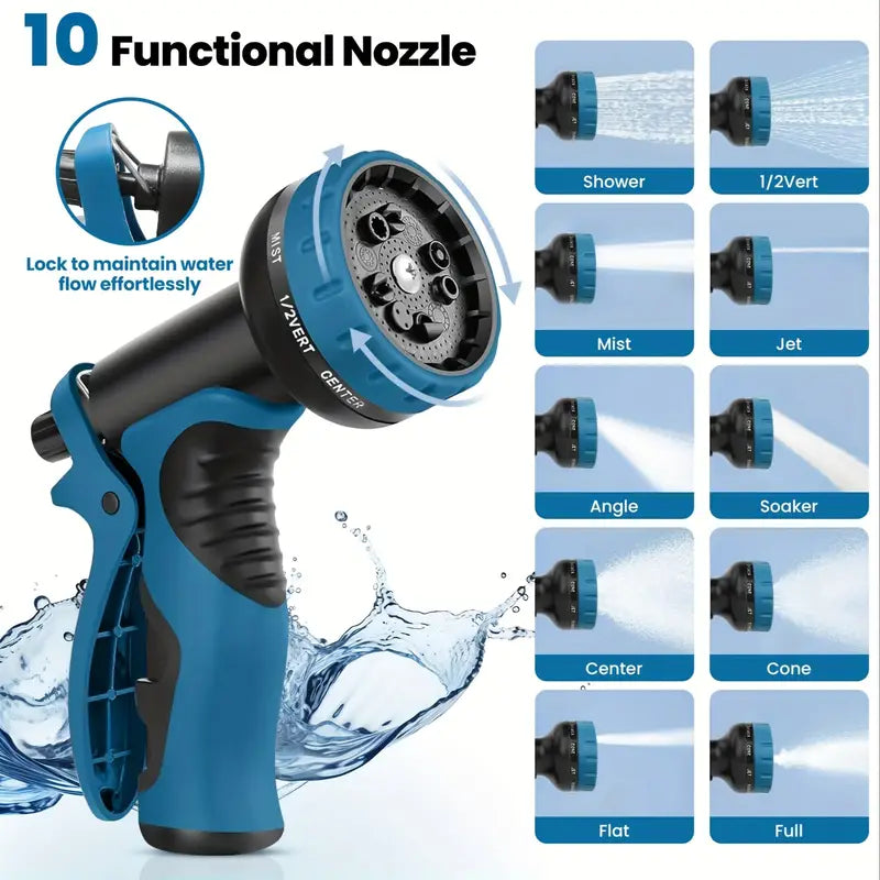 100ft Garden Hose With 10-Function High-Pressure Spray Nozzle, Lightweight