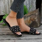 Women Rhinestone Sandals Glitter Strappy Squin Shoes Square Toe Slider Flat
