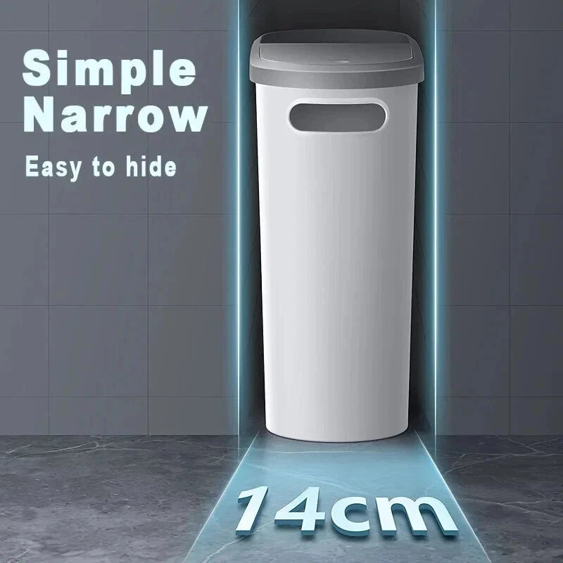 10L Slim Bathroom Trash Can | Space-Saving Silent Garbage Bin with Storage Top