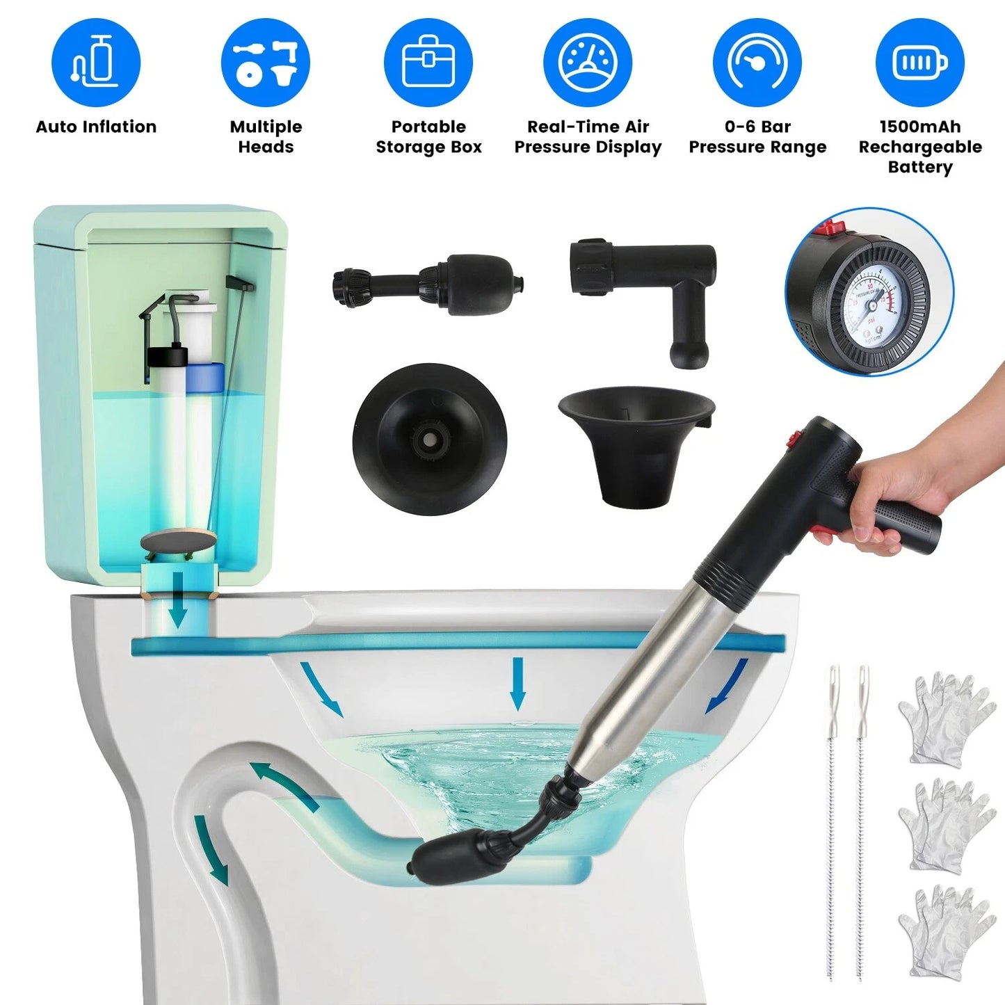High Pressure Electric Toilet Plunger Air Plunger Air Drain Blaster Clog Remover