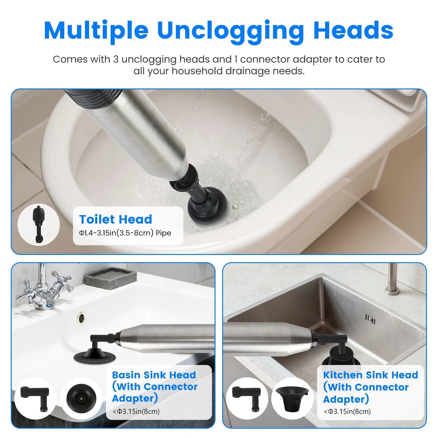 High Pressure Electric Toilet Plunger Air Plunger Air Drain Blaster Clog Remover