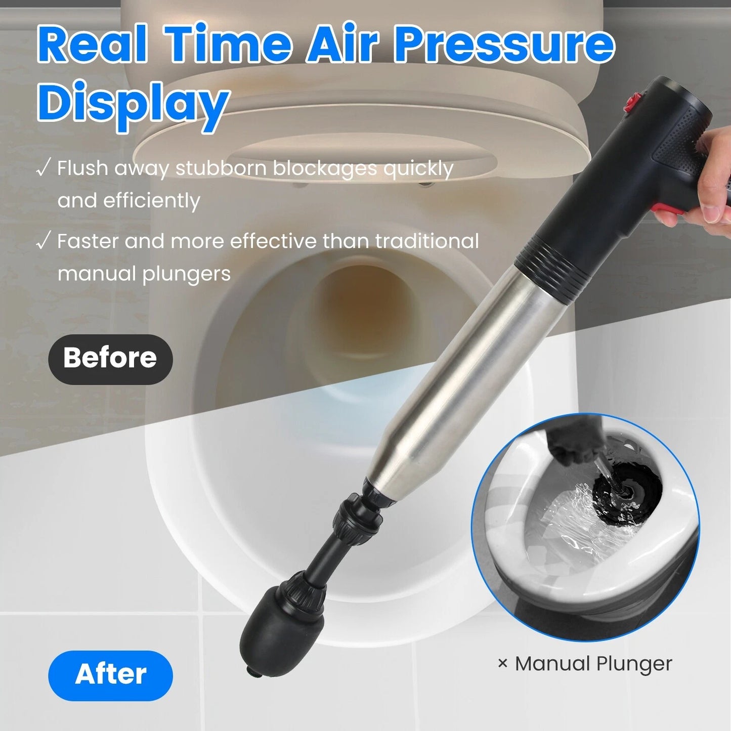 High Pressure Electric Toilet Plunger Air Plunger Air Drain Blaster Clog Remover