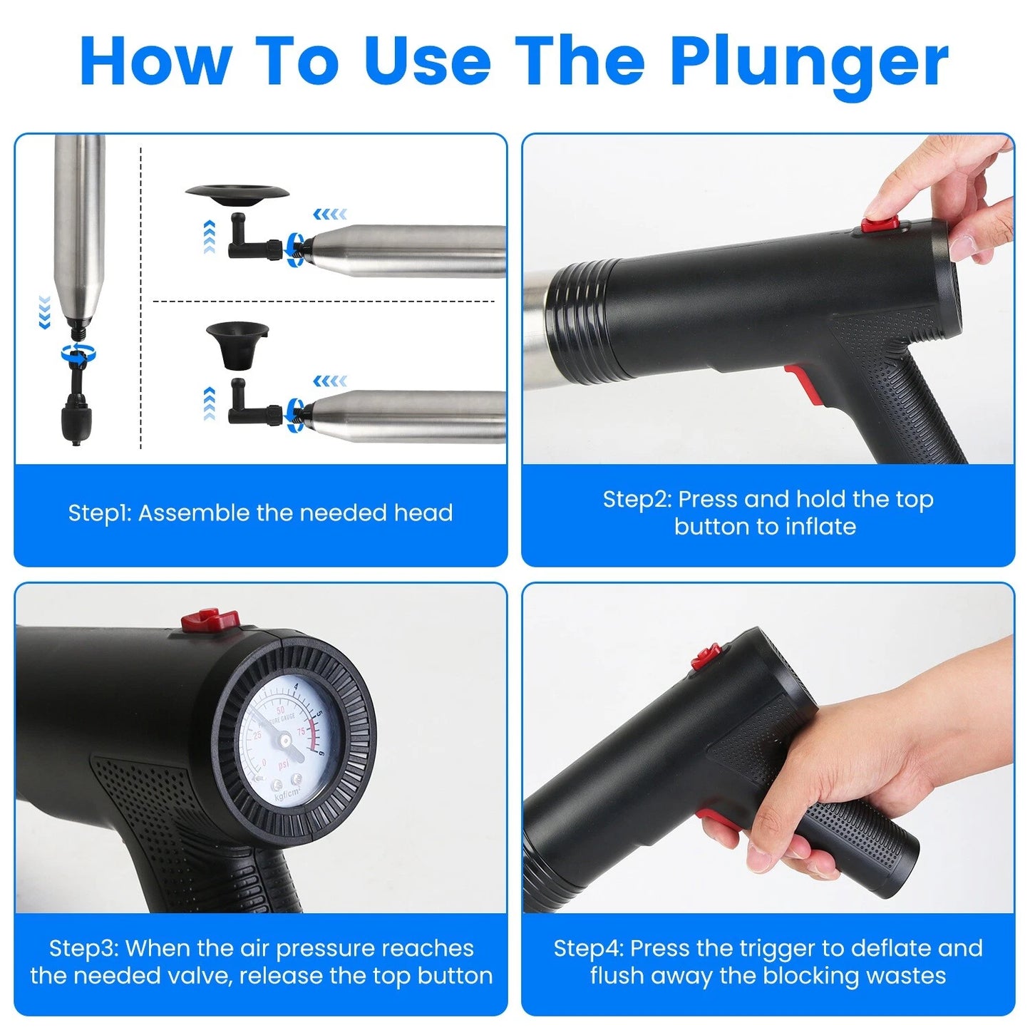 High Pressure Electric Toilet Plunger Air Plunger Air Drain Blaster Clog Remover