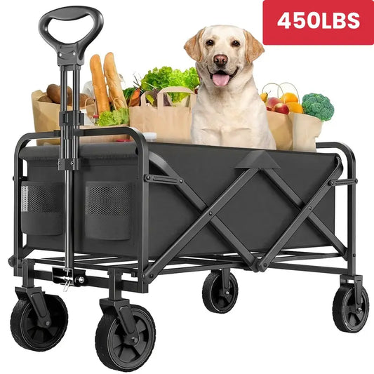 Shopping Cart Collapsible Foldable Garden Wagon Cart, Heavy Duty Utility RV Trailer Cart with All-Terrain Wheels for Beach, RV Storage Vehicle Sports, Camping, 1pc 30" RV Cart