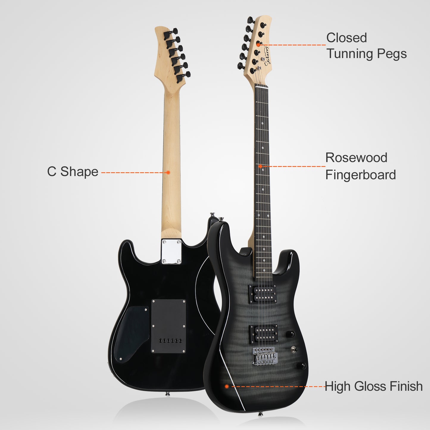 [Do Not Sell on Amazon]  GST Stylish H-H Pickup Tiger Stripe Electric Guitar Kit with 20W AMP Bag Guitar Strap Black