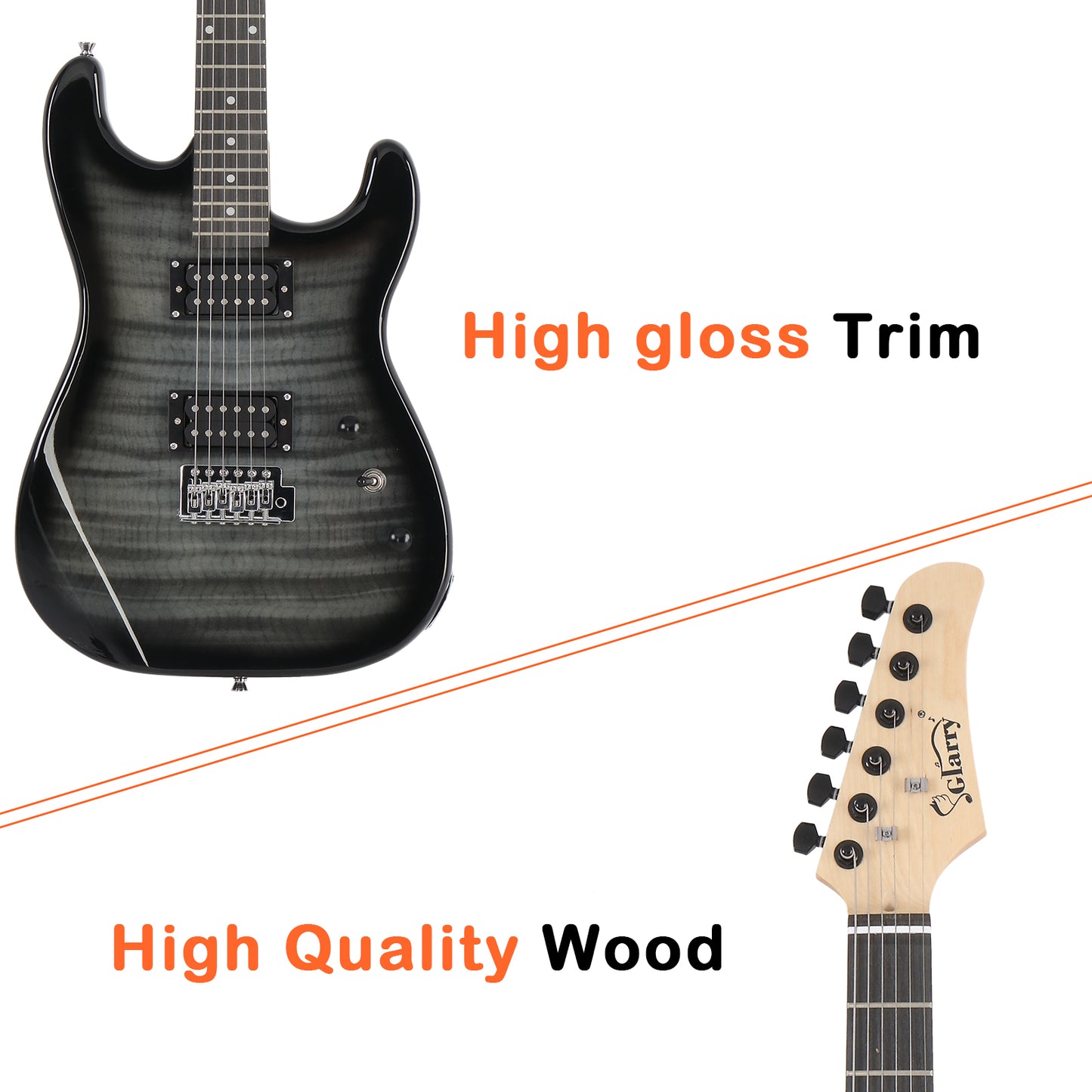 [Do Not Sell on Amazon]  GST Stylish H-H Pickup Tiger Stripe Electric Guitar Kit with 20W AMP Bag Guitar Strap Black