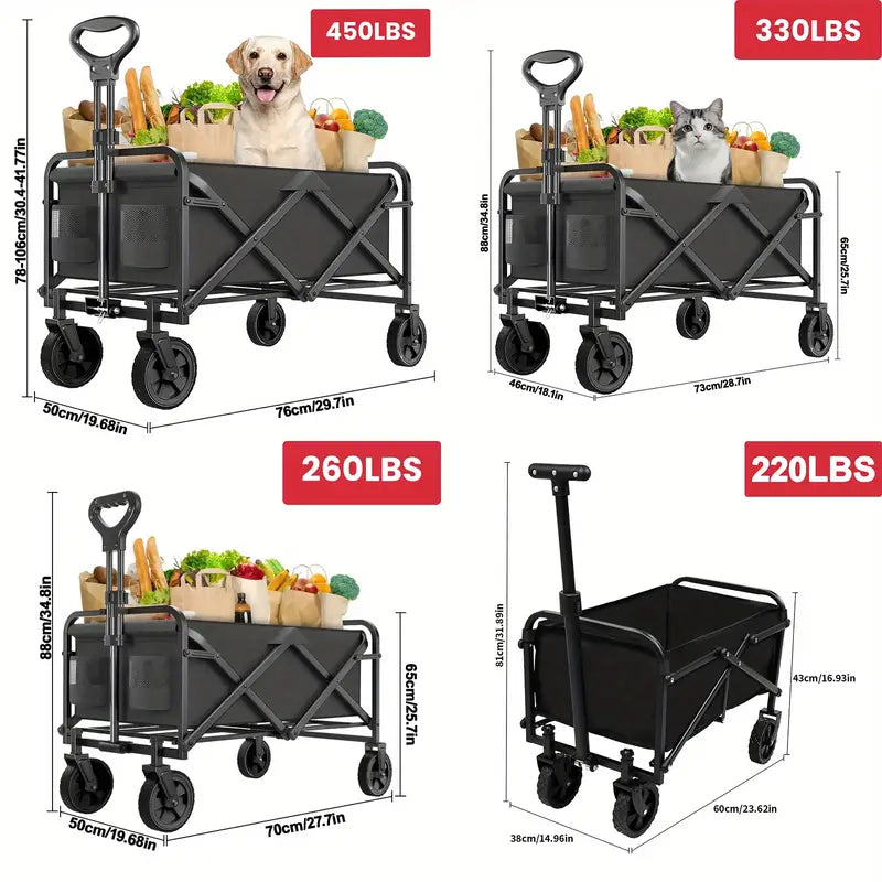Shopping Cart Collapsible Foldable Garden Wagon Cart, Heavy Duty Utility RV Trailer Cart with All-Terrain Wheels for Beach, RV Storage Vehicle Sports, Camping, 1pc 30" RV Cart