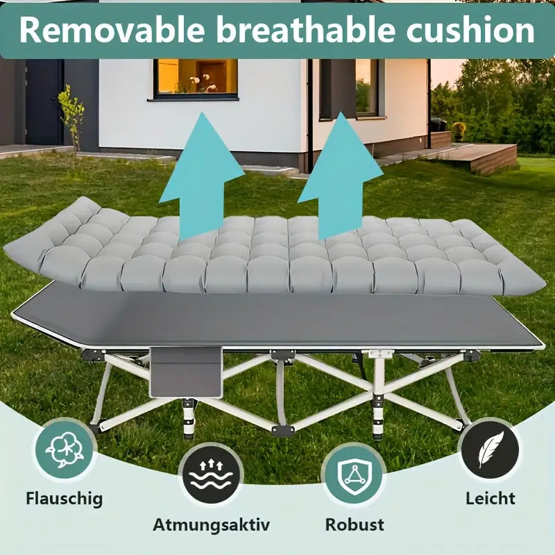 75 Inch Portable Folding Bed - Heavy-Duty, 600lb Load Capacity, Outdoor Camping