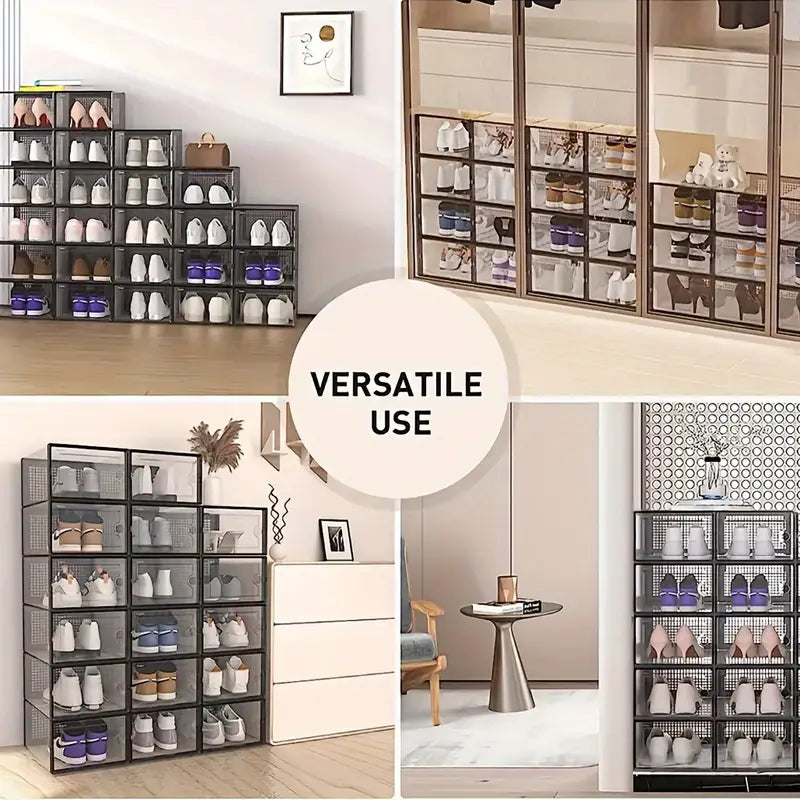 12pieces Thick Shoe Box with Lid, Foldable Stackable Shoe Rack, Free Combination