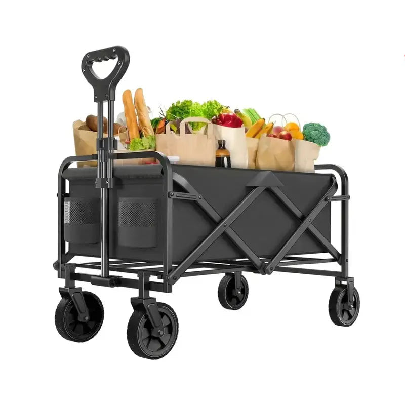 Shopping Cart Collapsible Foldable Garden Wagon Cart, Heavy Duty Utility RV Trailer Cart with All-Terrain Wheels for Beach, RV Storage Vehicle Sports, Camping, 1pc 30" RV Cart