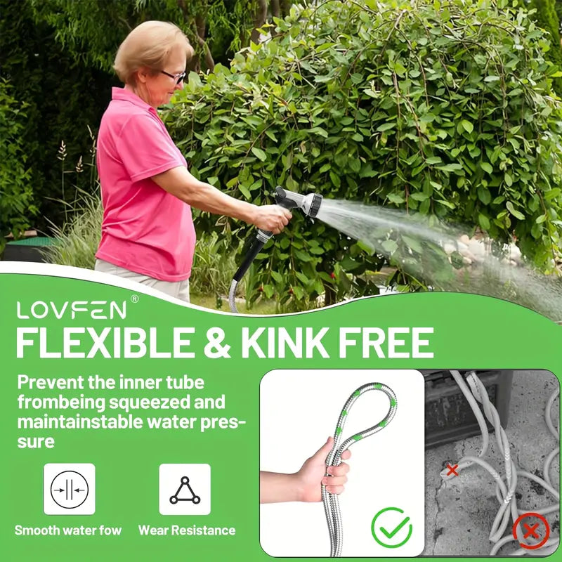 Stainless Steel Metal Garden Water Hose Pipe Flexible Lightweight 25/50/75/100FT