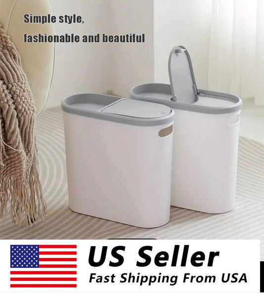 10L Slim Bathroom Trash Can | Space-Saving Silent Garbage Bin with Storage Top