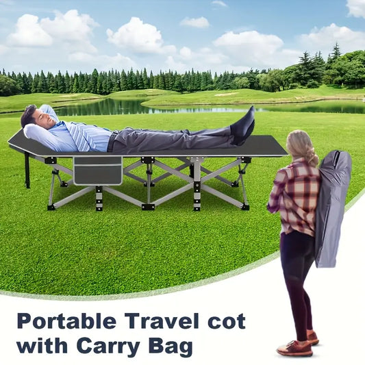 75 Inch Portable Folding Bed - Heavy-Duty, 600lb Load Capacity, Outdoor Camping