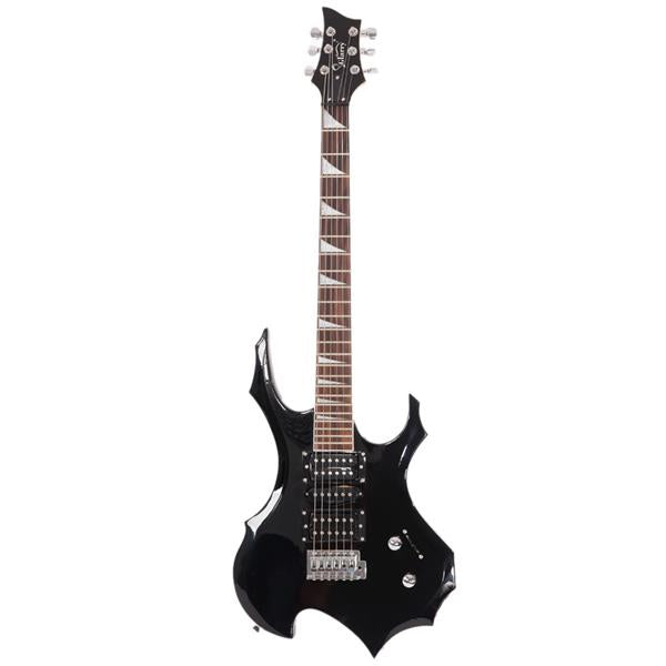 Flame Shaped Electric Guitar with 20W Electric Guitar Sound HSH Pickup Novice Guitar   Audio   Bag   Strap   Picks   Shake   Cable   Wrench Tool Black
