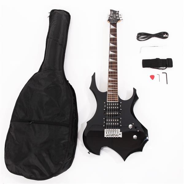 Flame Shaped Electric Guitar with 20W Electric Guitar Sound HSH Pickup Novice Guitar   Audio   Bag   Strap   Picks   Shake   Cable   Wrench Tool Black