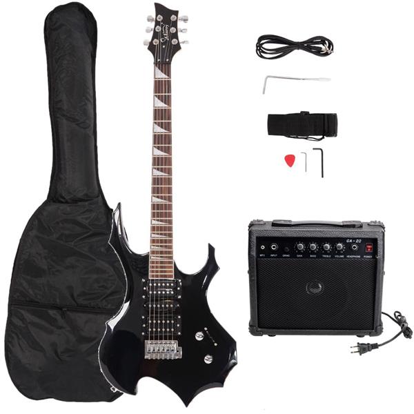 Flame Shaped Electric Guitar with 20W Electric Guitar Sound HSH Pickup Novice Guitar   Audio   Bag   Strap   Picks   Shake   Cable   Wrench Tool Black