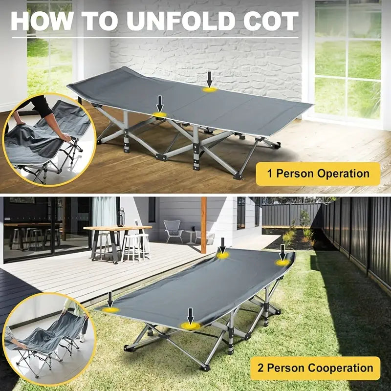 75 Inch Portable Folding Bed - Heavy-Duty, 600lb Load Capacity, Outdoor Camping