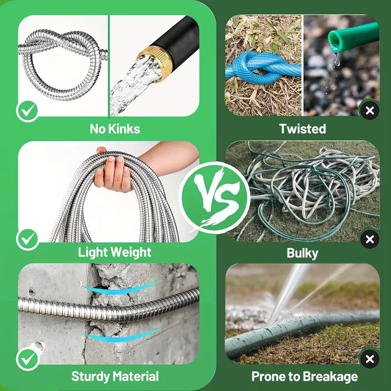 Stainless Steel Metal Garden Water Hose Pipe Flexible Lightweight 25/50/75/100FT