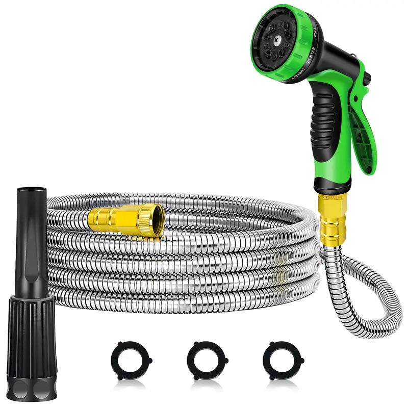 Stainless Steel Metal Garden Water Hose Pipe Flexible Lightweight 25/50/75/100FT