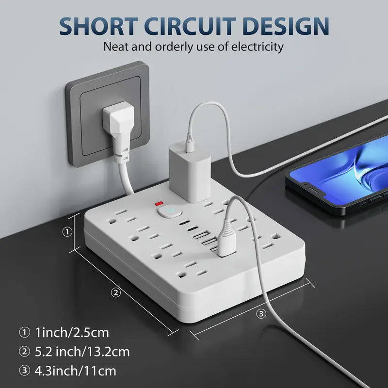 14-in-1 Power Strip Surge Protector with 8AC Outlets, 4USB & 2Type-C Port