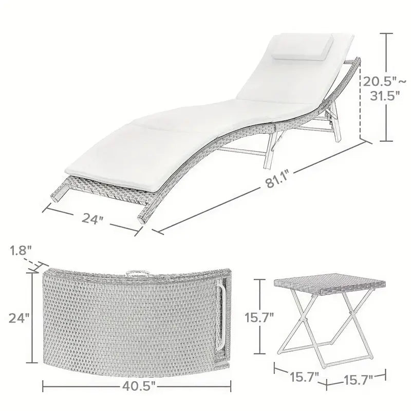 Chaise Lounge Adjustable Aluminum Lounge Chair，3pcs,Folding Table