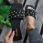 Women Rhinestone Sandals Glitter Strappy Squin Shoes Square Toe Slider Flat